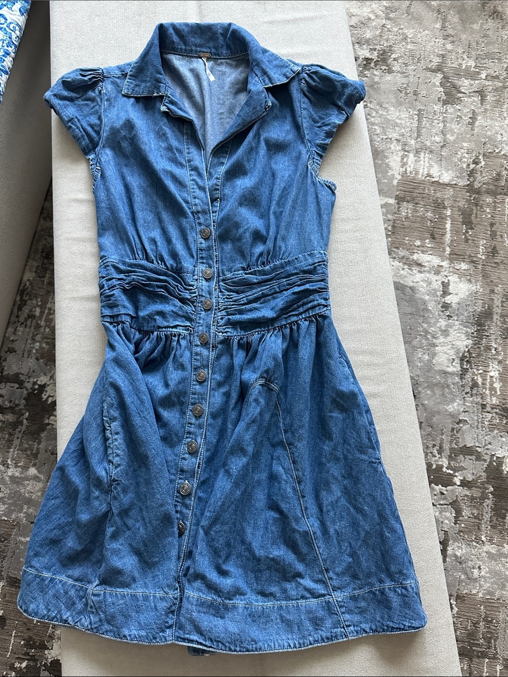 Free People Denim Mini Dress | Button Front | Puff Sleeve | XS - Picture 6 of 6